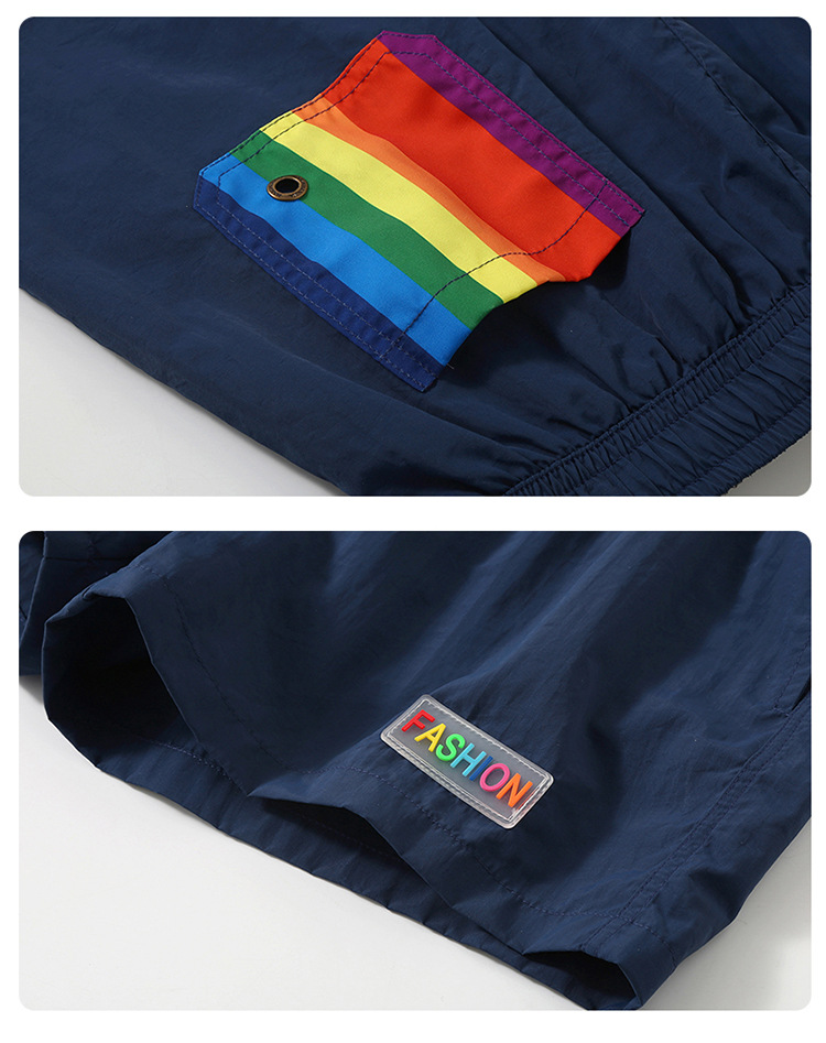 Men's Quick Drying Beach Shorts Stylish Elastic Waist Color Block High Quality Loose Fit Inner Lining Three Quarter Length_viptrois.com