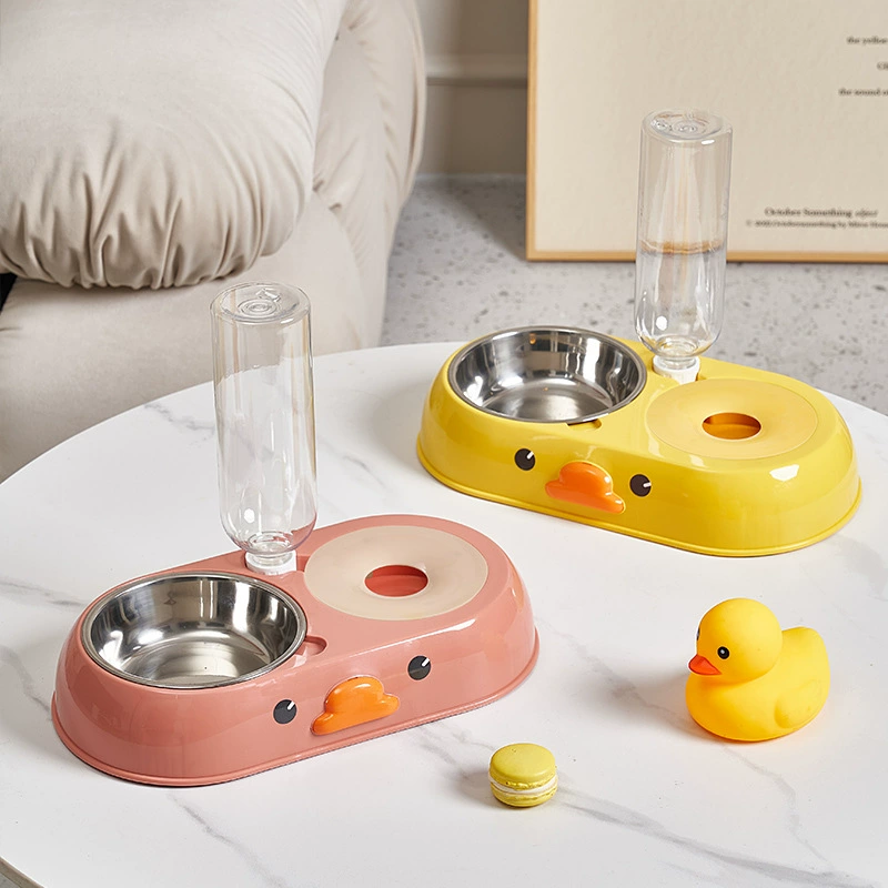 Домашние животные два в одном из нержавеющей стали двойная чаша автоматическое водонепроницаемый водяной кормушка