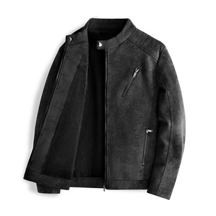 Leather Men's fleece-lined Slim-fit Collar Leather Jacket Korean Biker Clothing 2024 New Autumn and Winter Coat Fashionable Handsome