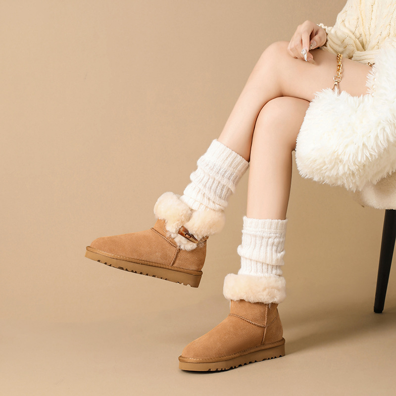 Botas de algodón gruesas y cálidas antideslizantes de piel de otoño e invierno, botines de lana_voghion.com