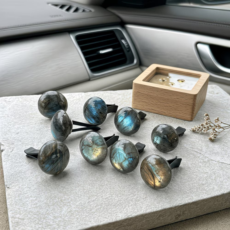Cross-Border Hot-Selling Crystal Labradorite Disc Car Perfume Air Vent Clip Car Air Outlet Ornament Aromatherapy Supplies