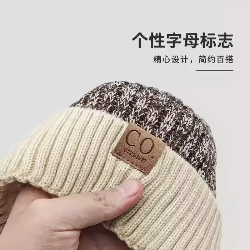 頭囲の大きい男性用の冬用ベルベット帽子、暖かく厚みのあるウールの帽子、女性用のサイクリング耳保護帽子、ファッショナブルなカラーブロックニット帽子|undefined