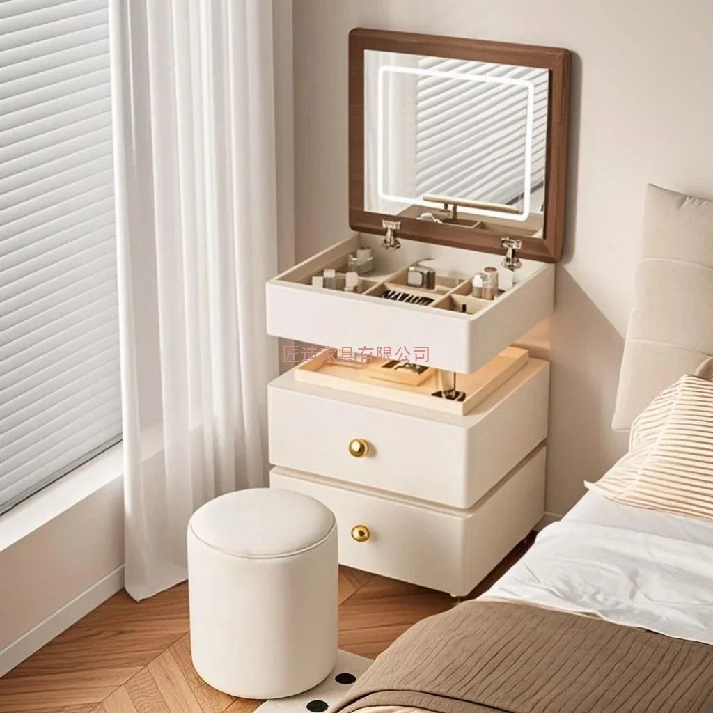 Flip-Top Solid Wood Dressing Table Modern Bedroom Removable Integrated Lifting Small Apartment Mini Dressing Table Bedside Table