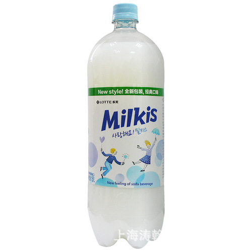 Korean imported Lotte's Kiss Milk Flavor Carbonated Beverage Soda Water 1.5L Large Bottle Catering-Specific