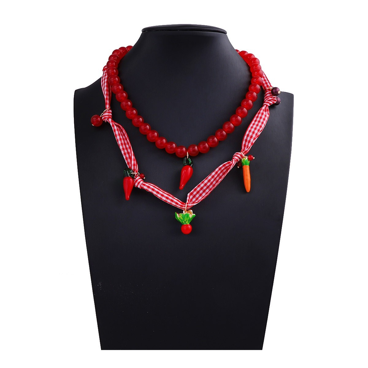 Alloy, glass Material Ladybugs, Carrot Pattern Cute Modern Style Ladybugs Carrot Alloy Glass Beaded Chain Lobster Trigger Clasp Closure Beaded Necklaces Wholesale