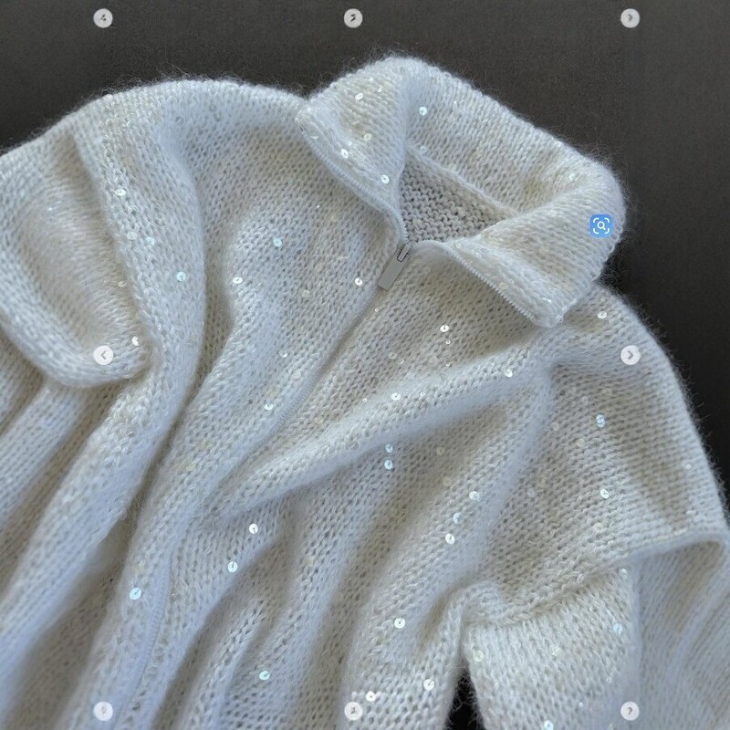 2026 new French-style sequin knit cardigan, women's half-high-neck zip-up sweater, casual outerwear for autumn and winter, with a relaxed and chic style