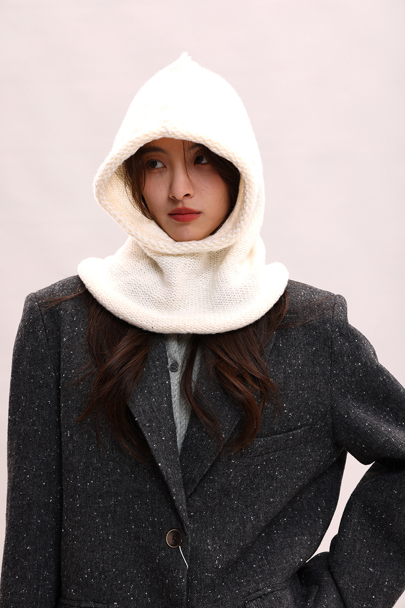 Cagoule coréenne pour enfants, couleur unie, col chaud, protection des oreilles, bonnet tricoté pour couple, pour hommes_voghion.com