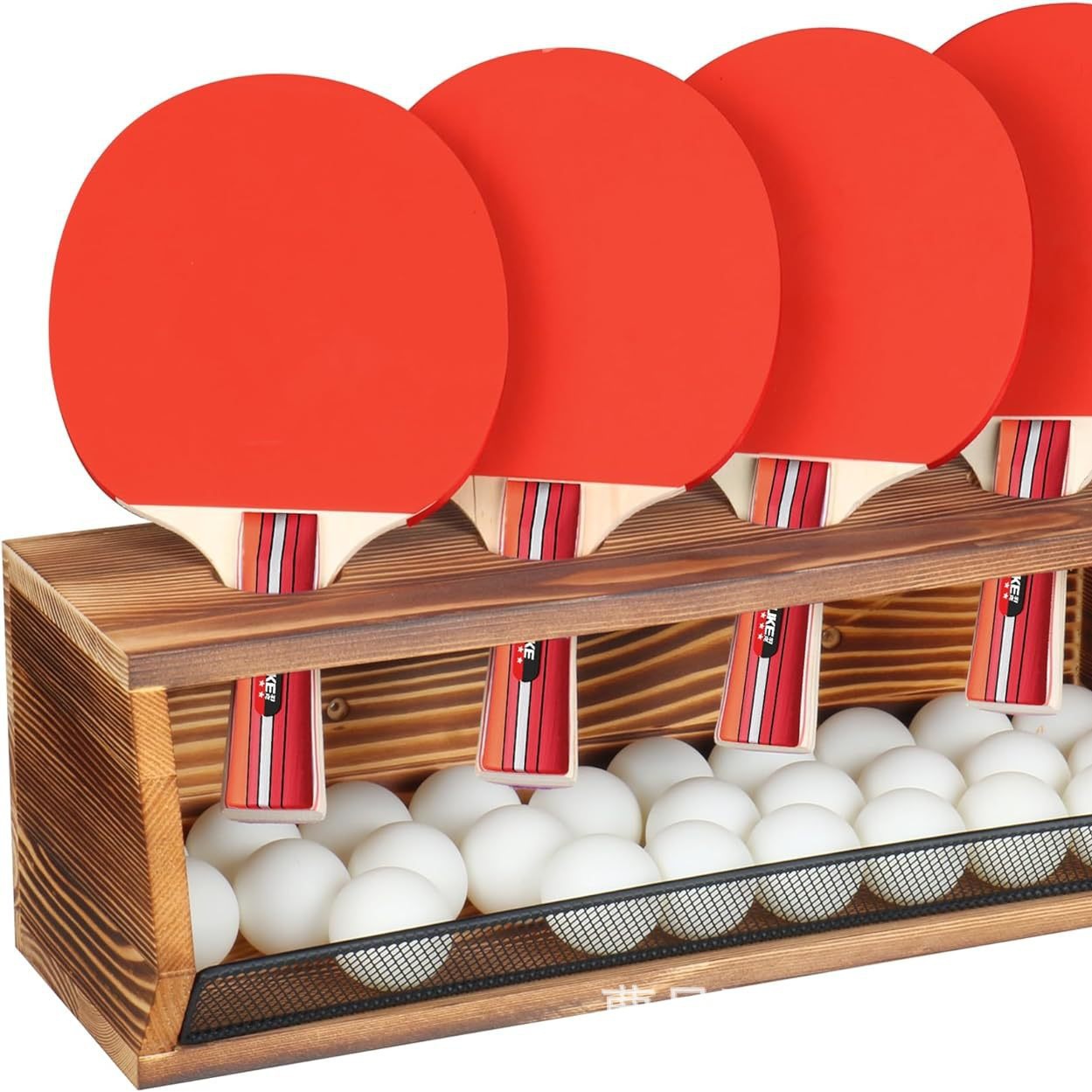 Estante de almacenamiento de raquetas de tenis de mesa de pared de madera maciza Estante de almacenamiento de 4 compartimientos con estante de almacenamiento de caja de almacenamiento de tenis de mesa