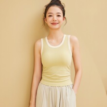 找工厂高品质春秋保暖内衣带胸垫固定杯速暖背心女撞色打底衫工厂