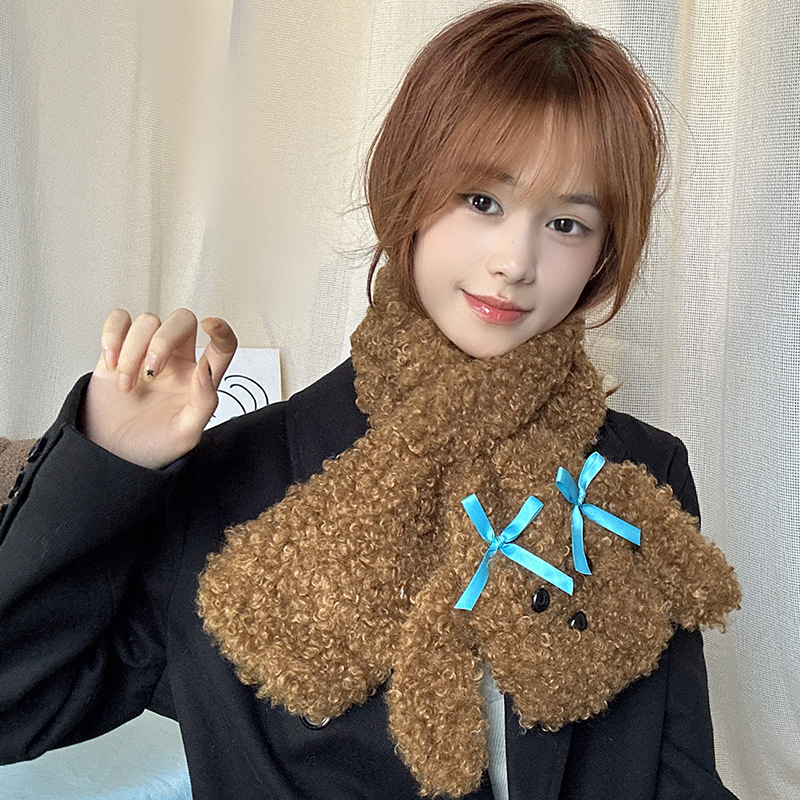 Lazy Holiday~Shop/Teddy Hairy Cartoon Cute Gloves Hat Scarf 3-Piece Set for Autumn and Winter Warmth_voghion.com