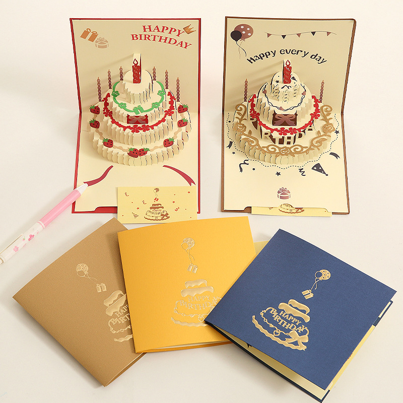 跨境3D賀卡立體生日賀卡ins風彩色立體生日快樂員工賀卡廠家批發
