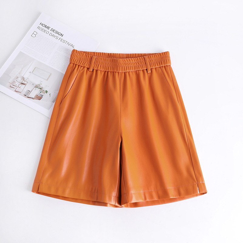 海寧本革ショートパンツ レディース 2025秋冬 羊革パンツ ハイウエスト ワイドレッグ 細見え ブーツパンツ 脚長効果