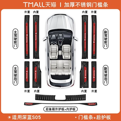 rear bumper, trunk protector, anti-step – Şüşə kənarı xromları/moldingləri - deep-blue-car-s05-black-titanium-red-label-deep-blue-s05-door-sill-protectors-rear-bumper-guard-10-pieces