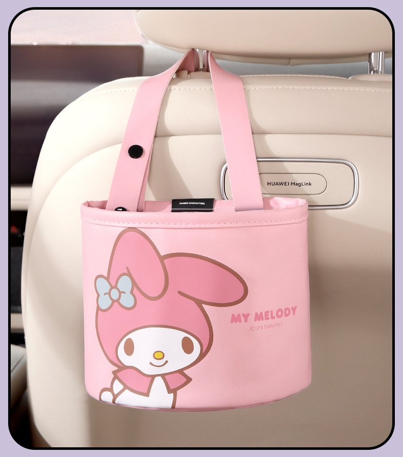 Sanrio Kuromi Car Storage Box Car Side Storage Bin Car Seat Back Storage Bag Car Trash Can