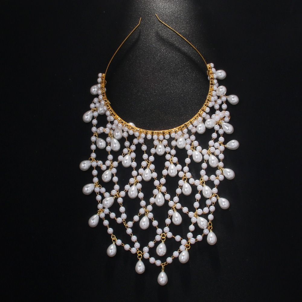 Nuevo estilo europeo y americano cadena de cabello de perlas temperamento borla tocado accesorios de boda nupcial Headwear femenino