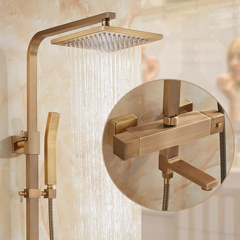 欧式仿古黄铜四方淋浴花洒套装升降淋浴室恒温大花洒套装高档品质