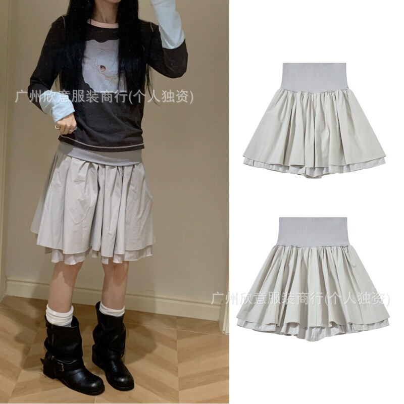 Japanese-Style Niche Coyseio Sweet Versatile Double-Layer Ribbed Waist Short Skirt Gray Ballet-Style Puffy Skirt for Women Japanese-Style Niche Coyseio Sweet Versatile Double-Layer Ribbed Waist Short Skirt Gray Ballet-Style Puffy Skirt for Women