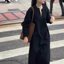 【有口袋】韩国春秋新款气质连衣裙女大码时尚设计感宽松遮肉长裙