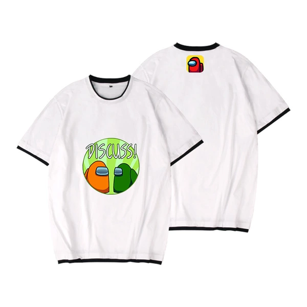 AMONG us white black collar fake two T-shirt -05