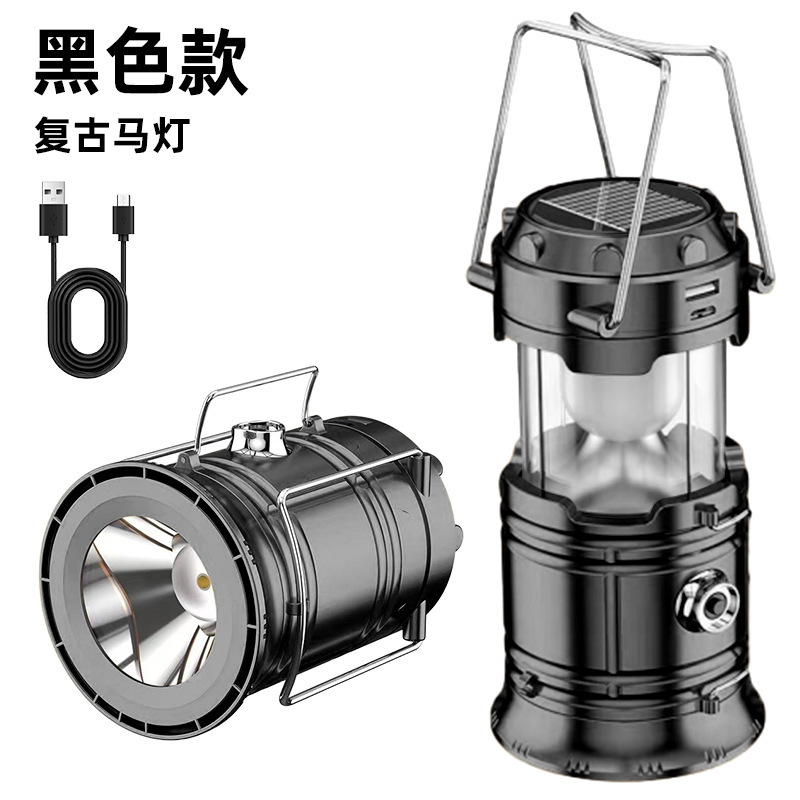 Solar LED caballo lámpara recargable al aire libre camping exterior lámpara de tienda plegable nuevo ventilador eléctrico camping luz