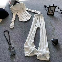运动休闲套装女春夏时尚洋气连帽短款防晒卫衣阔腿裤两件套潮防晒