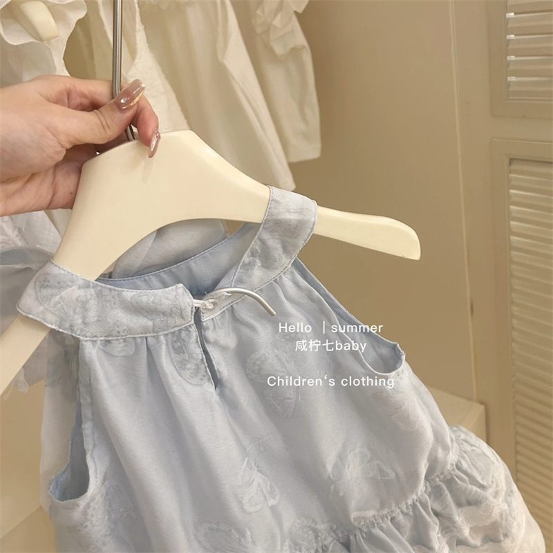 [Princesa fugitiva] Diseño original niña menta azul mariposa encaje encaje camisola falda vestido sin mangas marea