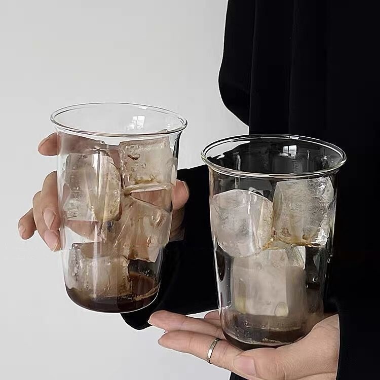 Gleya Ins American-Style Transparent Glass Cup Simple Water Cup Iced Latte Coffee Cup Beverage Cold Drink Juice Cup
