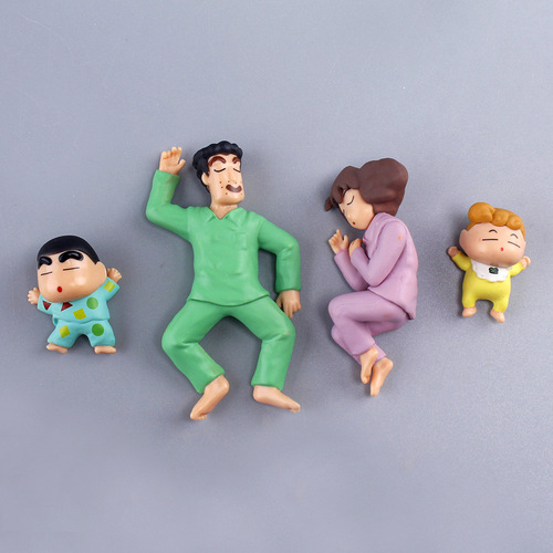 Crayon Shin-chan 4-Piece Figure Set Humanoid Doll of Shin-chan's Family Covering Up to Sleep Anime Handheld Figure Playset Display Model