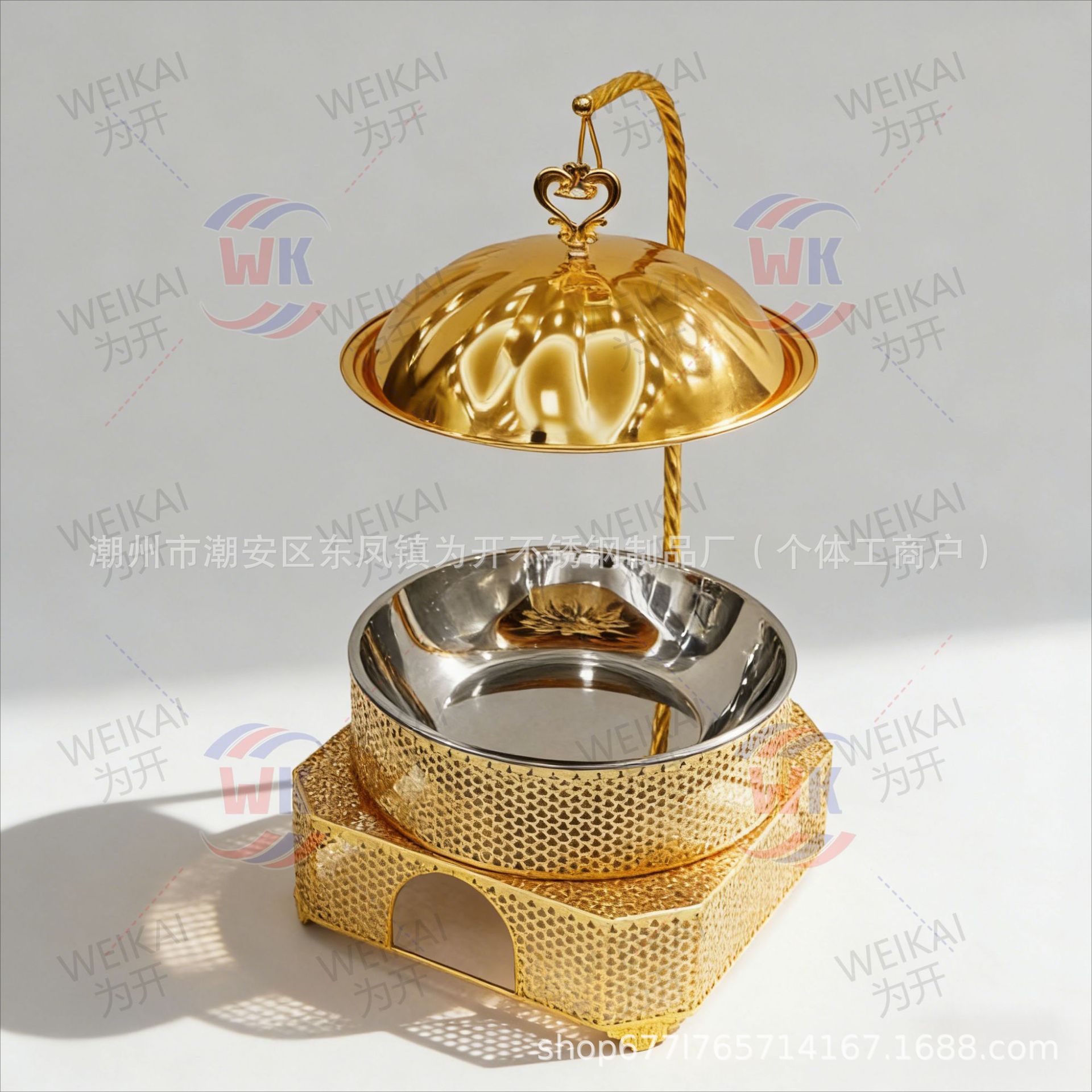 Fuente transfronteriza buffet dorado horno de lujo Hotel circular banquete de bodas horno de alcohol 8l horno de Buffy de acero inoxidable térmico image 7