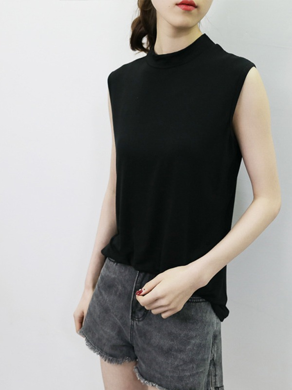 モーダルのキャミソール女性の夏の袖なしの半高襟のボトムシャツ