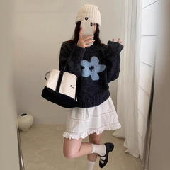 花朵毛衣套头女秋冬2025新款韩系软糯宽松外穿短款百搭针织衫上衣