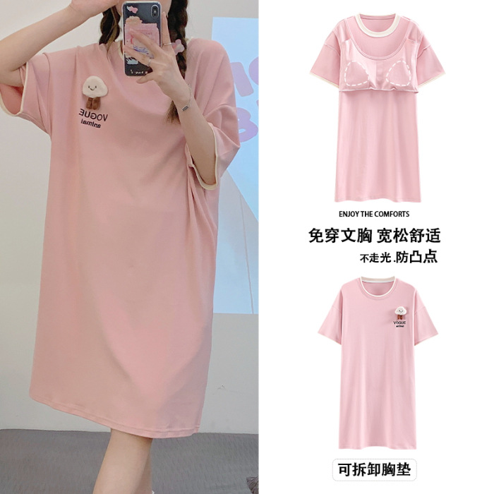 Verano mangas cortas cojín de pecho pijama mujer nueva ropa de aire acondicionado vestimenta delgada ropa de verano para el hogar mujer