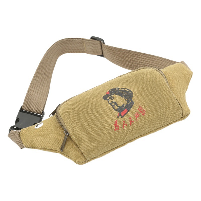 Men's and Women's Retro Canvas Waist Bags, Multi-Functional Outdoor Cycling Mobile Phone Crossbody Chest Bags, Nostalgic Printed Waist Bags Wholesale