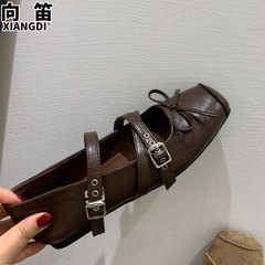 真皮玛丽珍鞋方头芭蕾舞鞋2025秋季新款超软平底不累脚猪鼻子单鞋