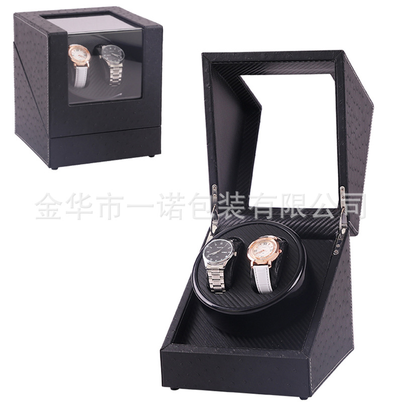 现货鸵鸟碳纤纹2位自动马达盒晃表器上链盒上弦器机械表上链