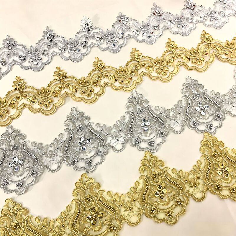 Gold and Silver Vintage Beaded Lace Sequin Trim for Dance Costumes, Curtains, Tablecloths, Table Runners, and Home Decor Accessories