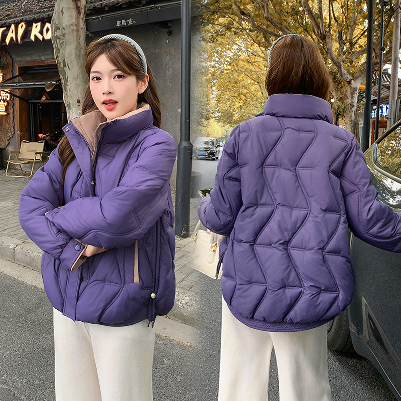 2025 moda de mujer nueva chaqueta de algodón de pluma corta ligera y delgada chaqueta de algodón de invierno de estilo exterior cuello de altura delgado abrigo grueso