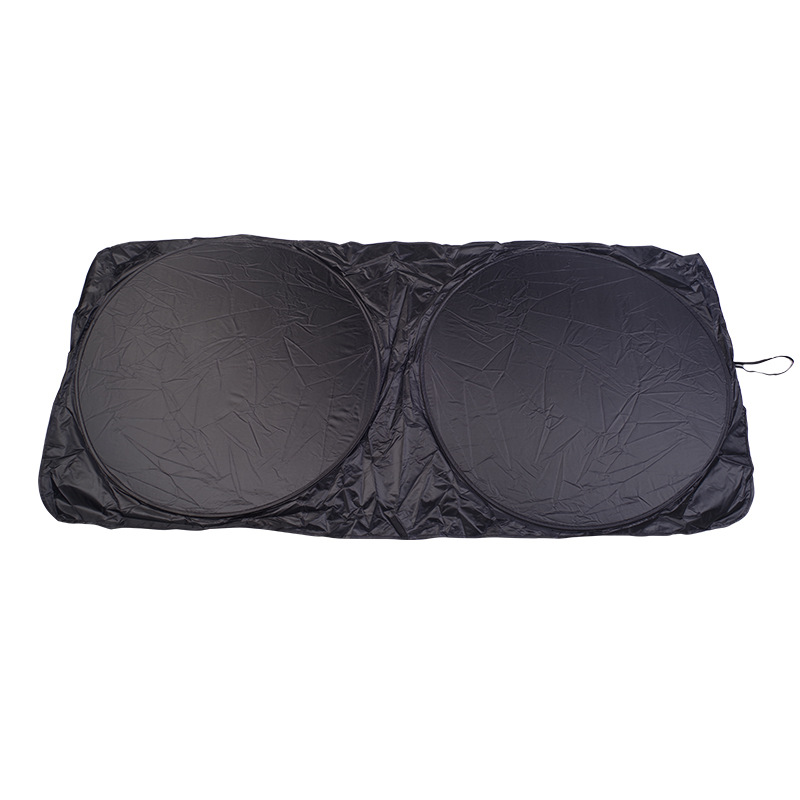 Cross-border sun protection and heat insulation 170T silver-coated fabric double-layer car sunshade with built-in flat polyester cooling system
