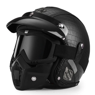 Motosiklet dəbilqələri – for Men and Women, Winter - m-crocodile-pattern-black-mask-goggles-you-can-leave-a-message-to-change-to-transparent-goggles-comes-with-hat-brim-face-towel