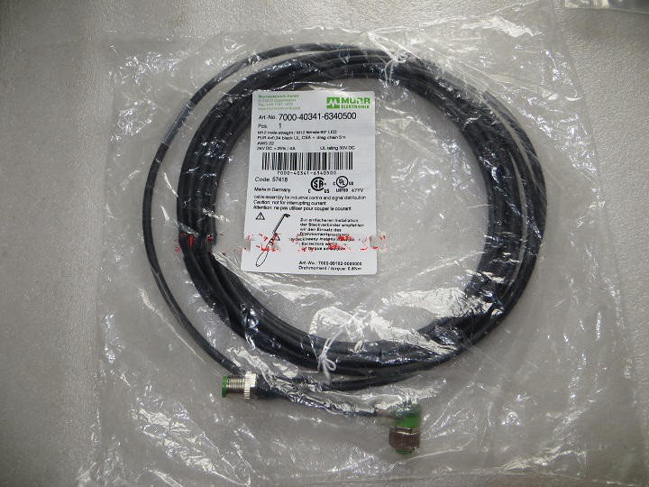 MURR/穆尔电缆7000-40341-6340500 带灯4孔弯头4针M12 4线5米PUR