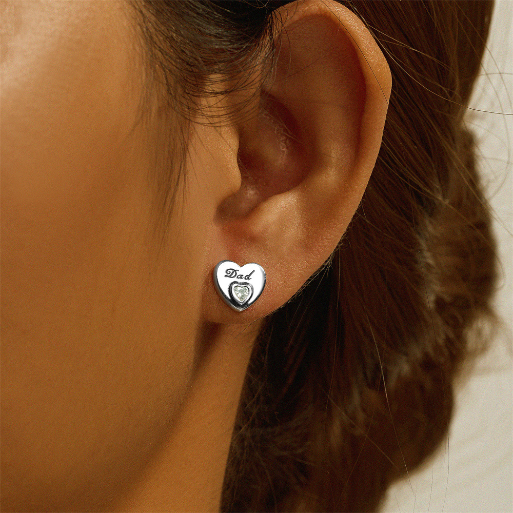 4g Weight Zircon Inlay Material Ear Studs Classification 1 Pair Quantity Daily, Festival Occasion 925 Sterling Silver Material Mother'S Day Festival Letter, Heart Shape Pattern Women's Gender Plating, Inlay Design Simple Style Style 1 Pair 925 Sterling Silver Zircon Letter Heart Shape Ear Studs 18