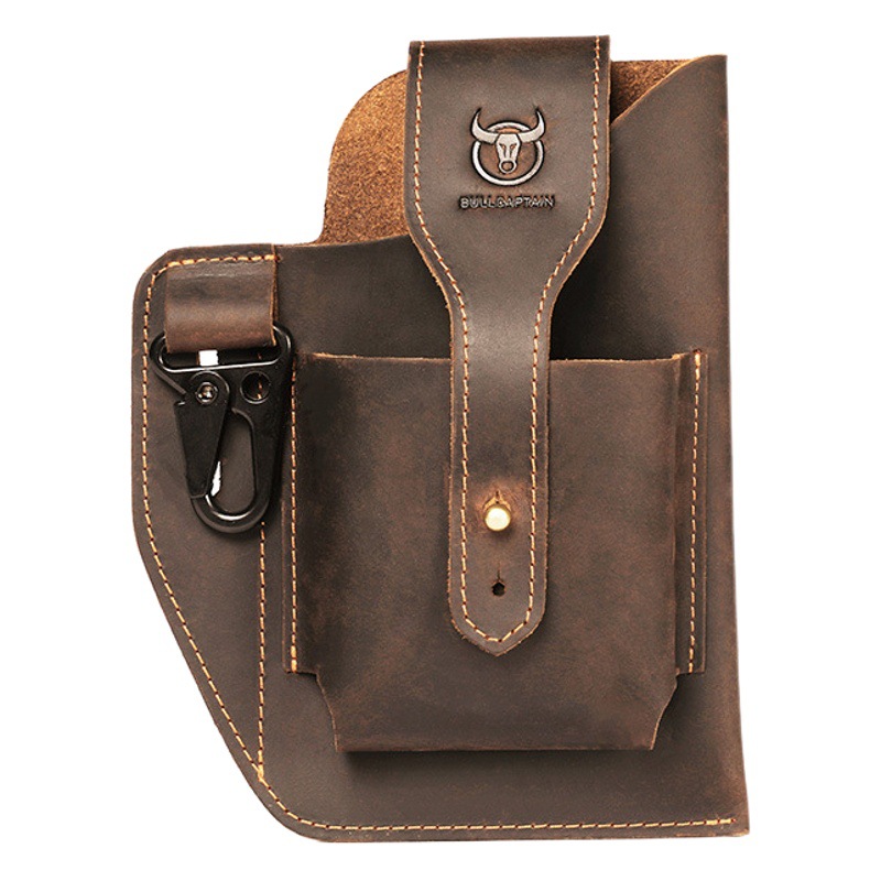 Captain Niu cuero vintage cintura bolsa hombres cuero multifuncional teléfono móvil bolsa primera capa de piel de vaca cinturón bolsa al por mayor