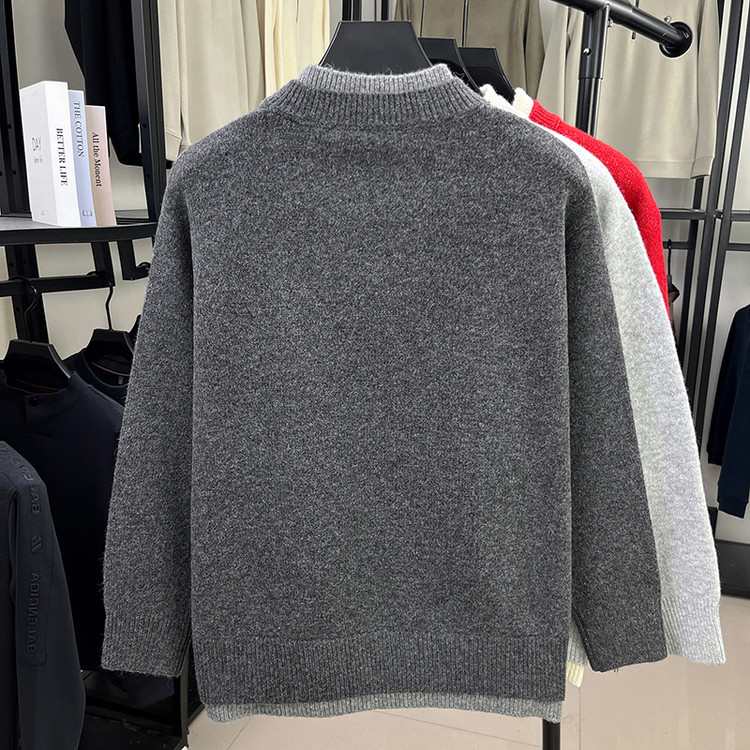 Falsos suéter de dos piezas de hombre otoño invierno V-collar contraste de moda top bottom casual suéter de punto suelto perezoso