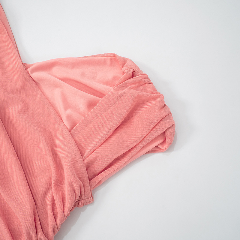 Women Clothing Spring Summer Solid Color Elegant Socialite Pleated Sexy Oblique Shoulder Dress Women