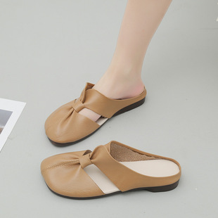 Slippers for Women 2025 Xia Xin Flats Soft Sole Lazy Shoes Casual Baotou Half Slippers Large Size Mom Shoes