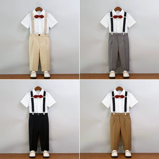 儿童背带裤套装夏款宝宝周岁生日摄影服男童活动主持花童演出服