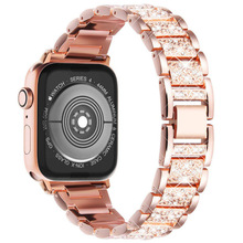 适用苹果iwatch9满钻不锈钢表带 apple watch8镶钻链式合金属腕带