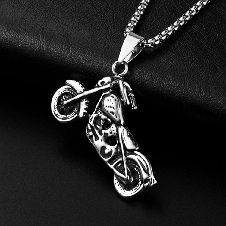 Punk stainless soul tank necklace titanium steel skull motorcycle trendy men's pendant jewelry_voghion.com