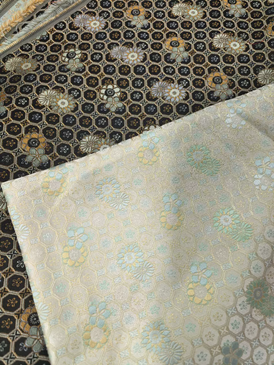 龟背纹小雏菊提花服装面料色织仿宋锦古风鞋子包包民族风布料傣族