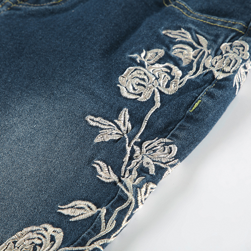 Rose Embroidery Retro Gradual Change Niche Slightly Spicy Jeans American Hot Girl Street Low Waist Thin Personality Trousers_ecoleips.com